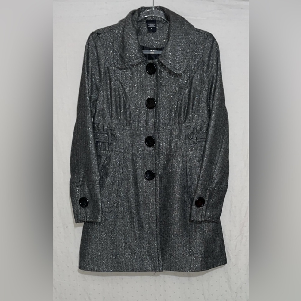 Vanity Brand Metallic Black / Gray Wool Blend Lightweight Coat Size Large